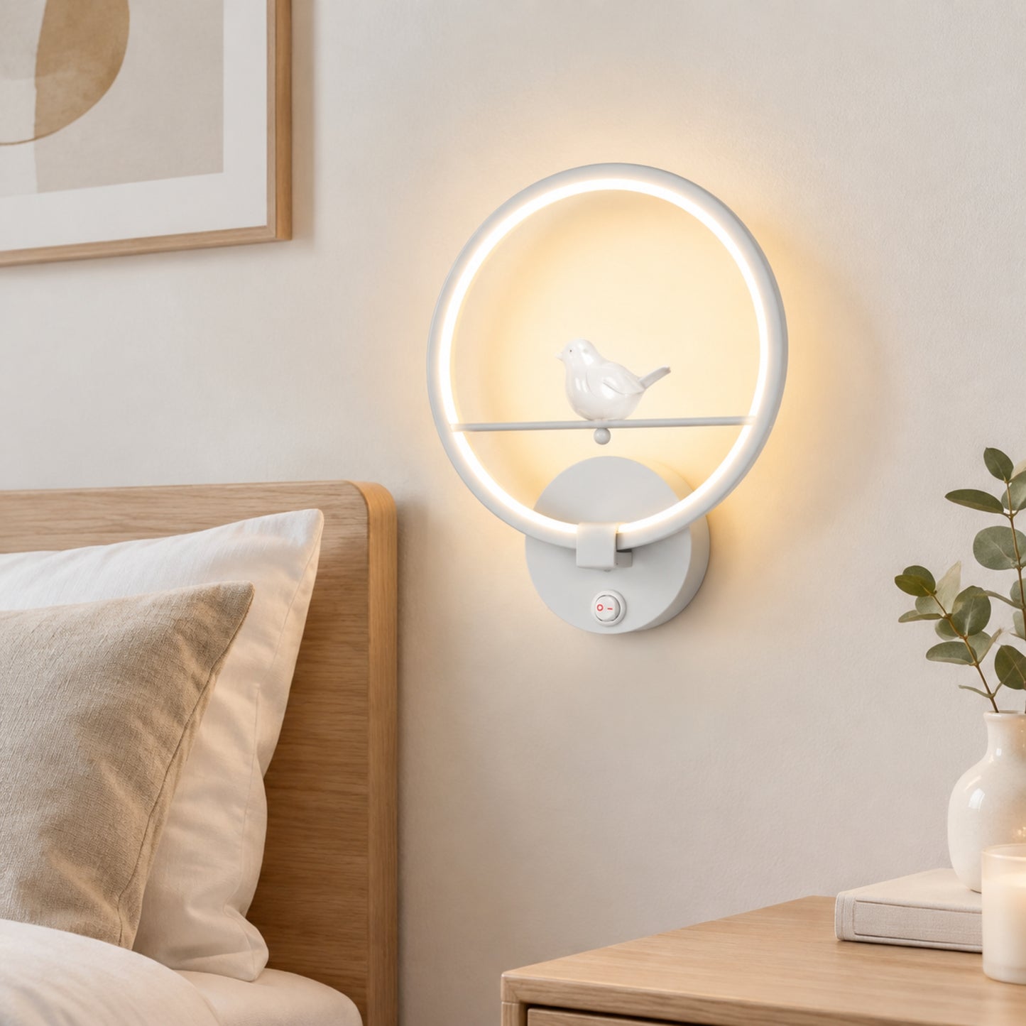 applique murale chambre couleur blanc oiseau lumineux led