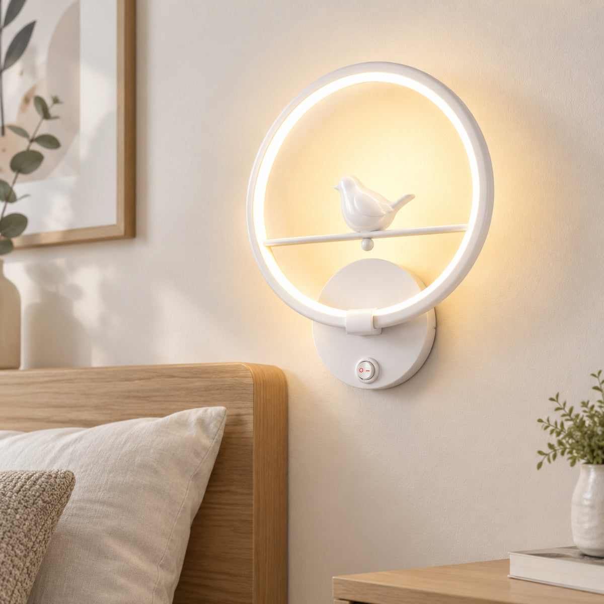 applique murale chambre couleur blanche rapproche oiseau lumineux led