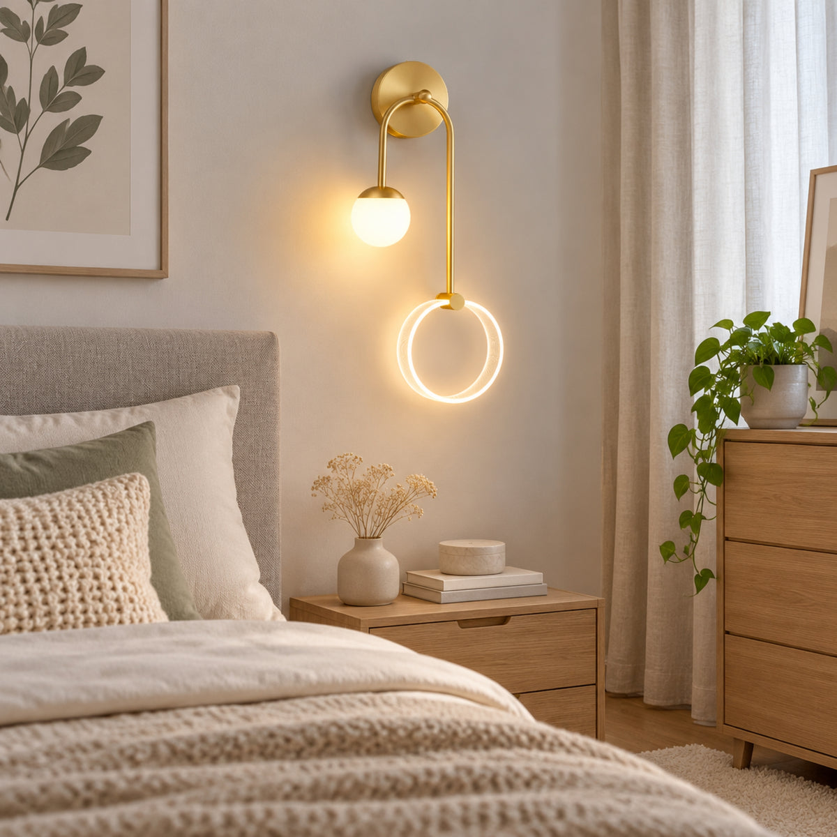 applique murale chambre couleur doree double led design