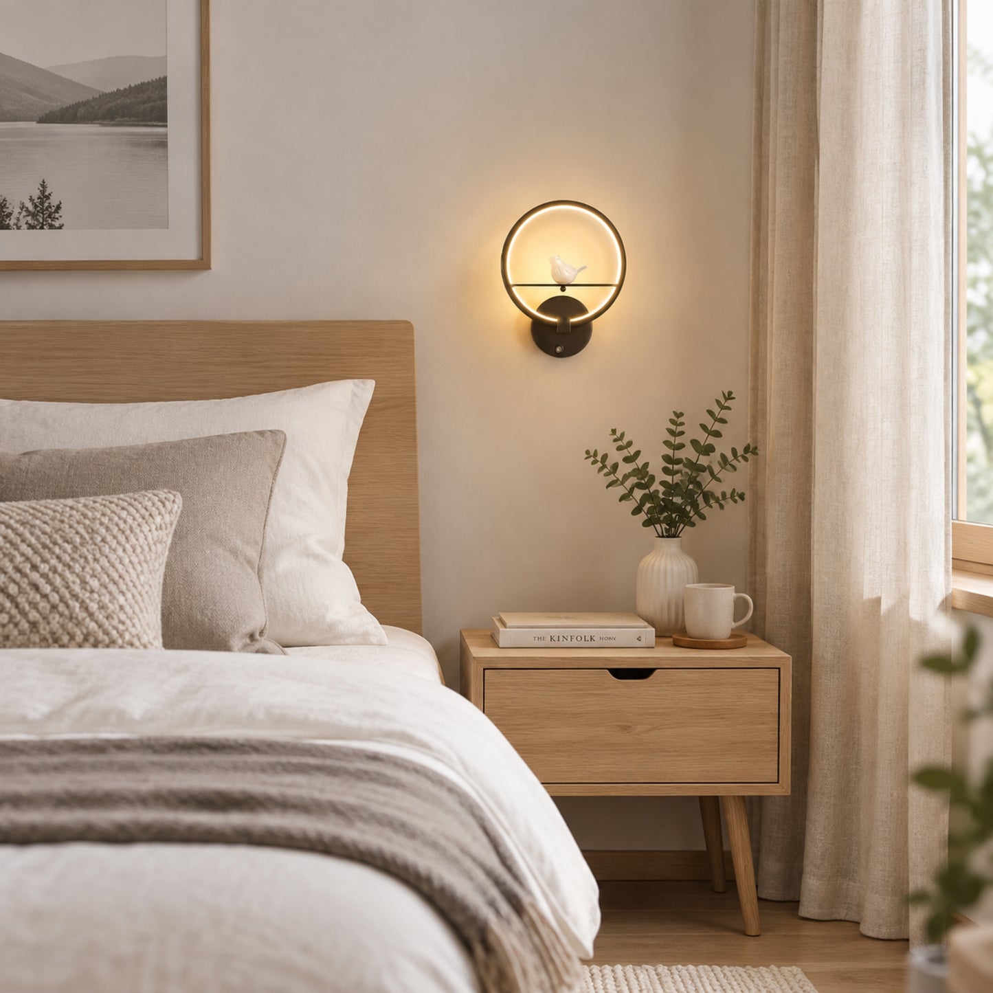 applique murale chambre couleur noire cote lit oiseau lumineux led