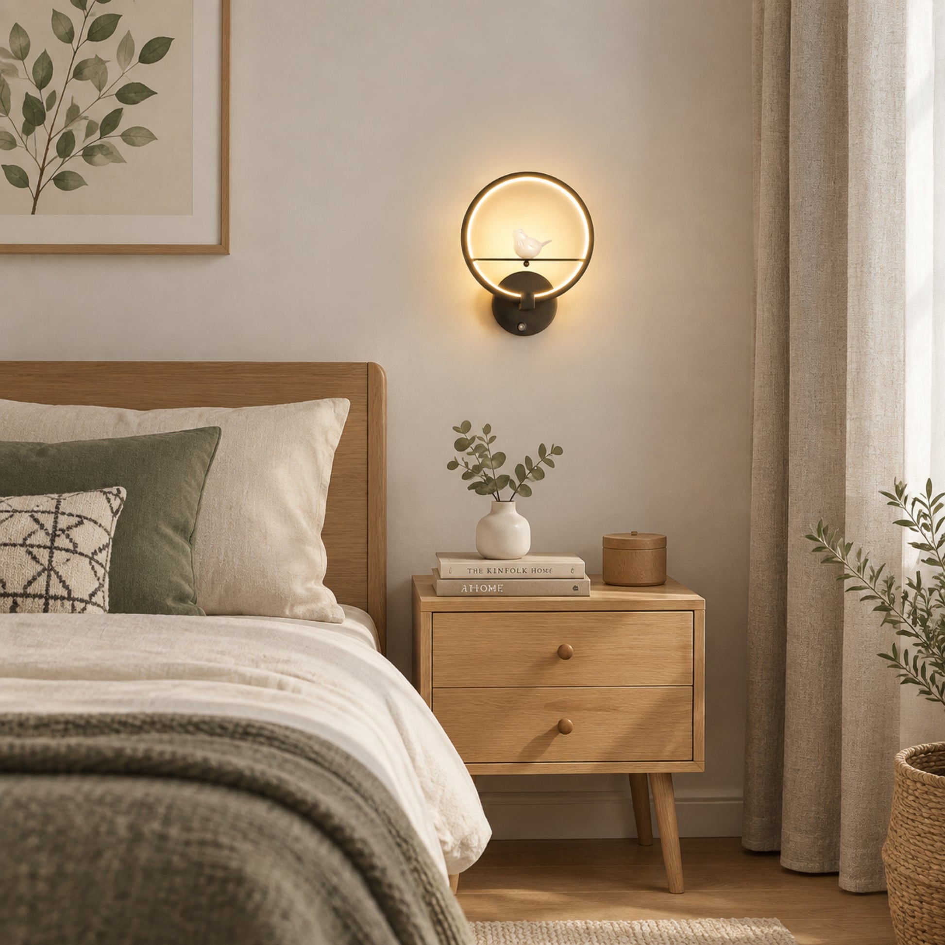 applique murale chambre couleur noire oiseau lumineux led