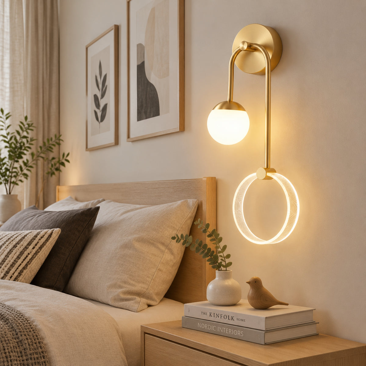 applique murale chambre doree avec livres double led design
