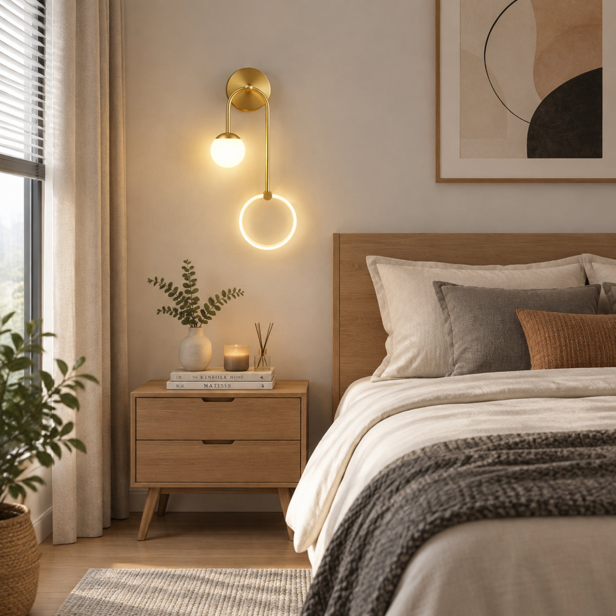 applique murale chambre doree cote lit double led design