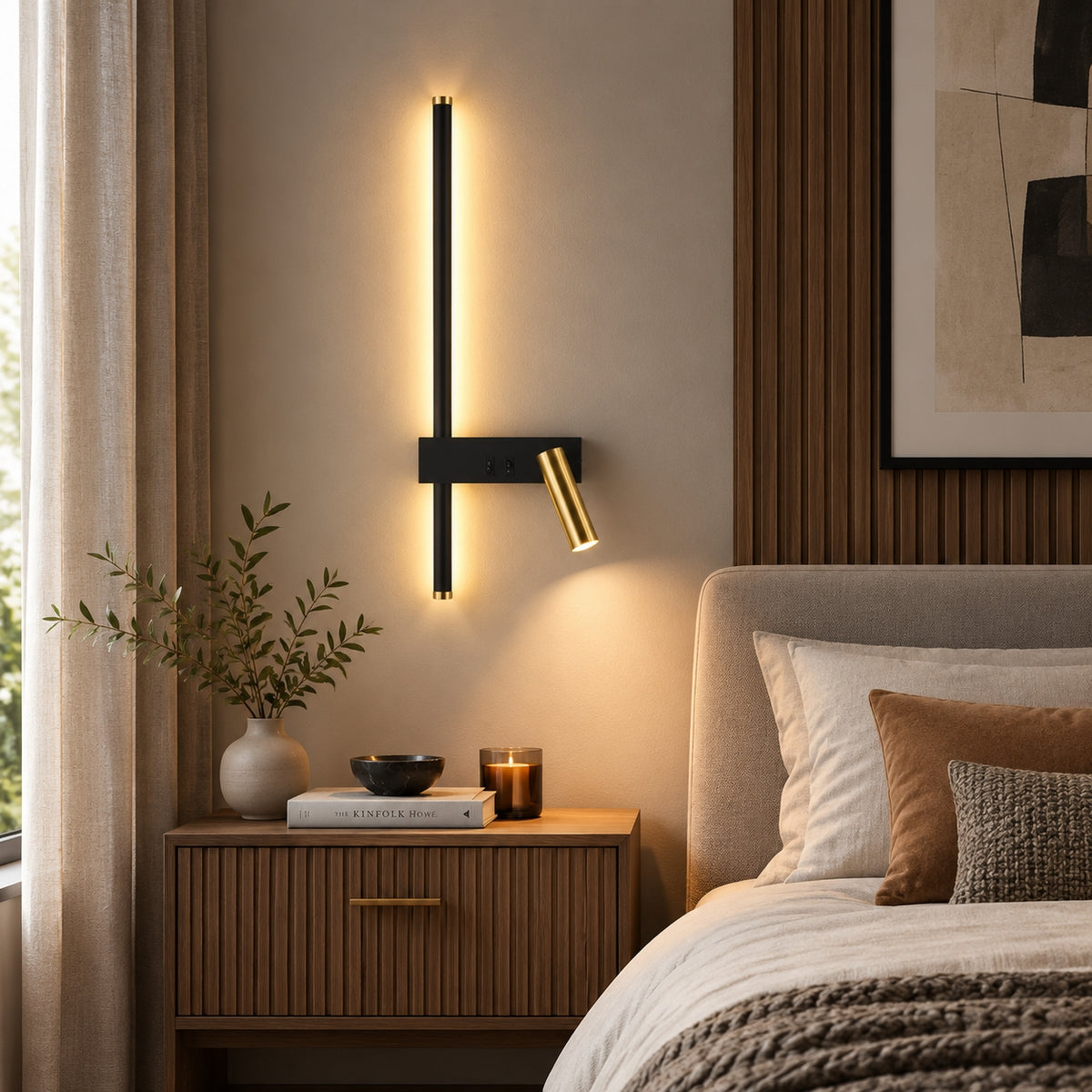 applique murale chambre double eclairage noir et or