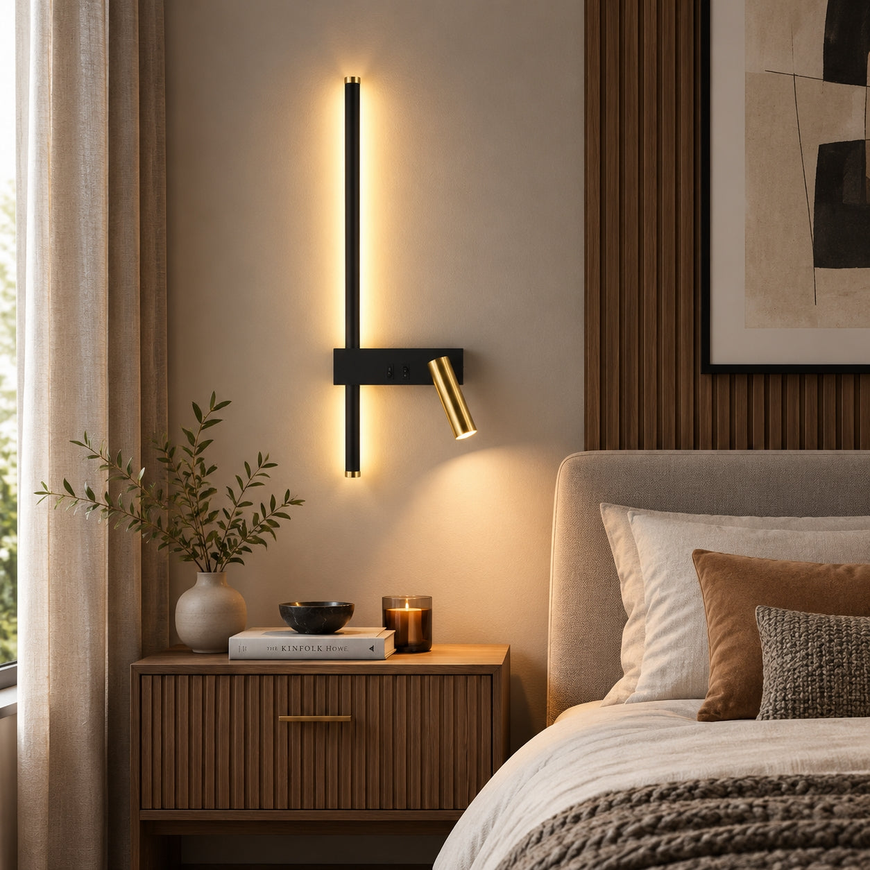 applique murale chambre double eclairage noir et or