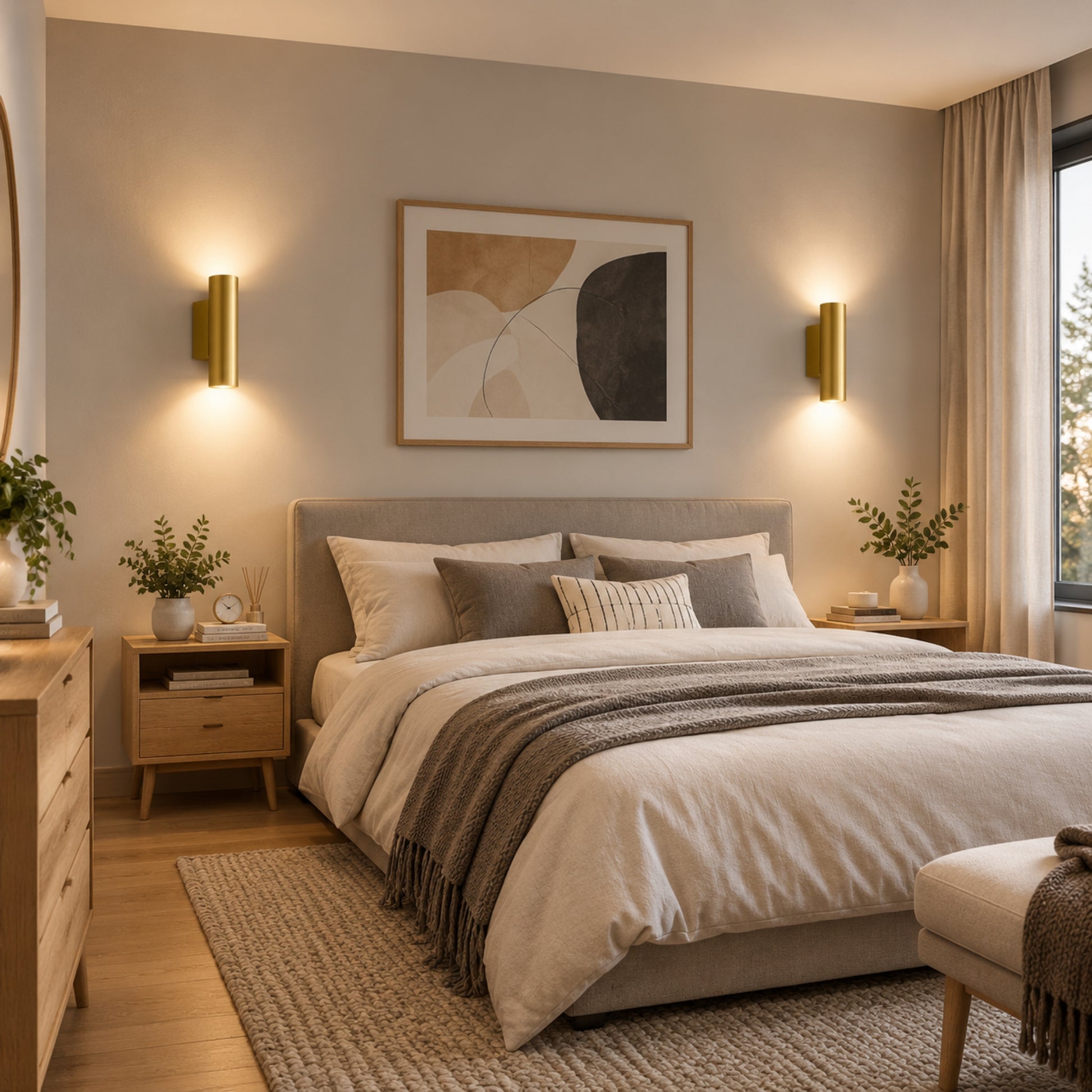 applique murale chambre duo doree avec cadre design epure