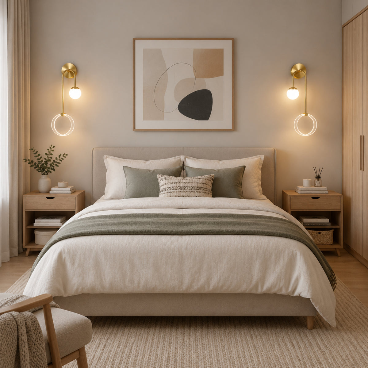 applique murale chambre duo doree avec cadre double led design
