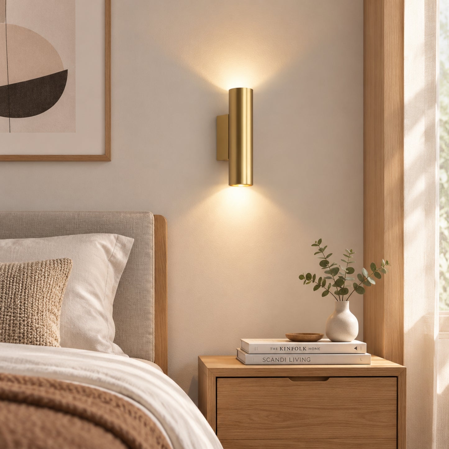 applique murale chambre duo doree avec cadre et livres design epure