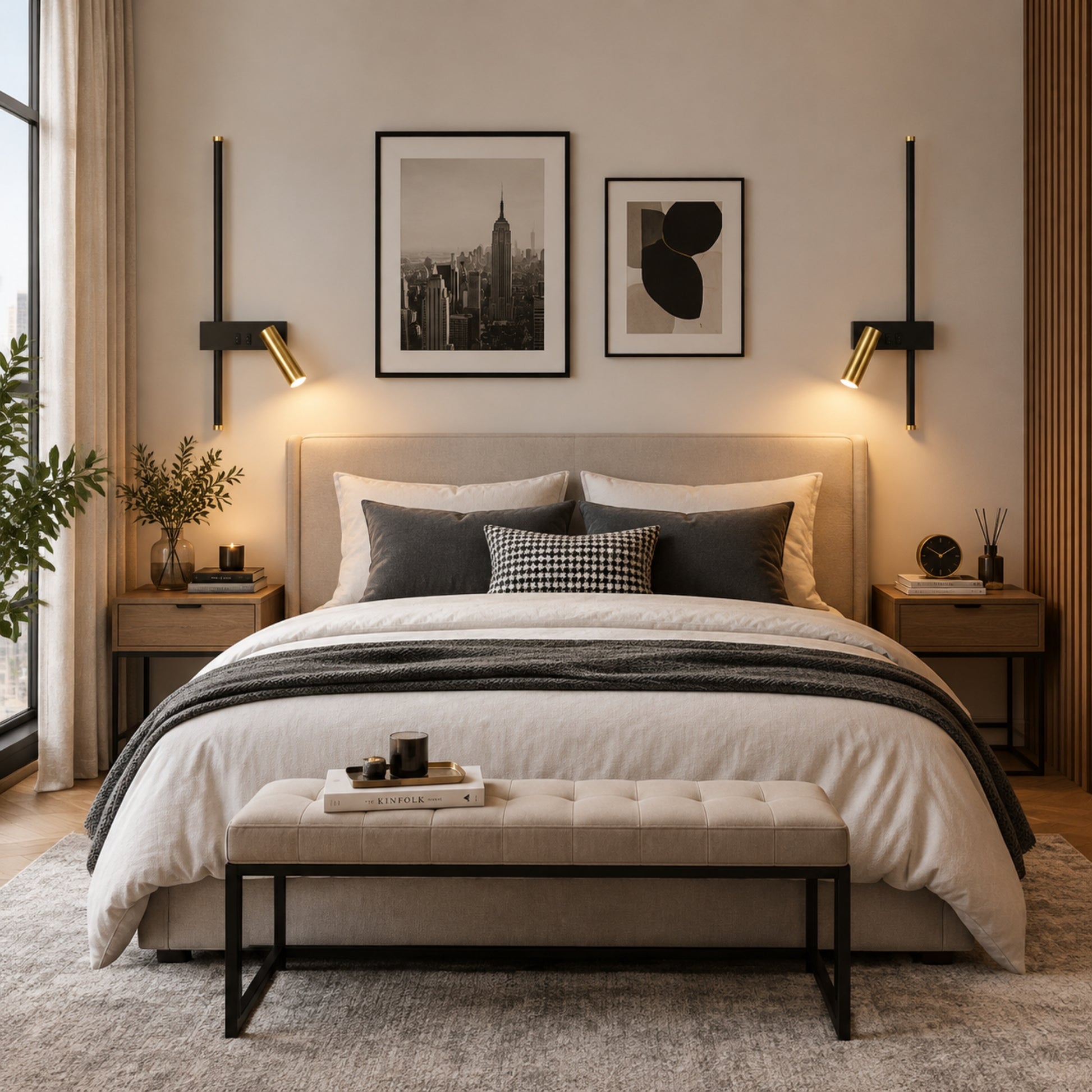 applique murale chambre duo noire doree double eclairage noir et or