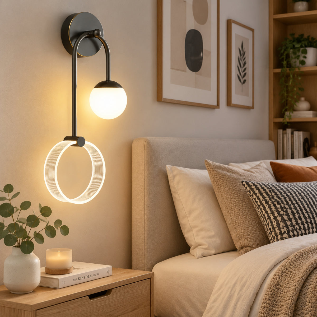 applique murale chambre noire avec cadres double led design
