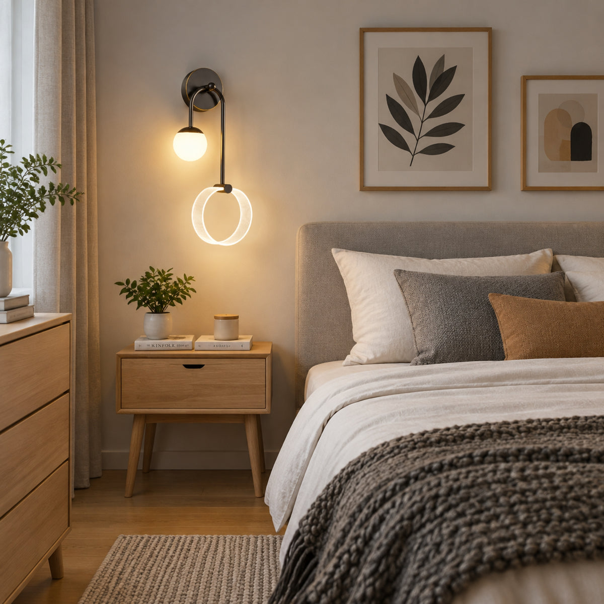 applique murale chambre noire avec fenetre double led design