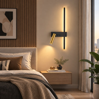 applique murale chambre noire cote droit double eclairage noir et or