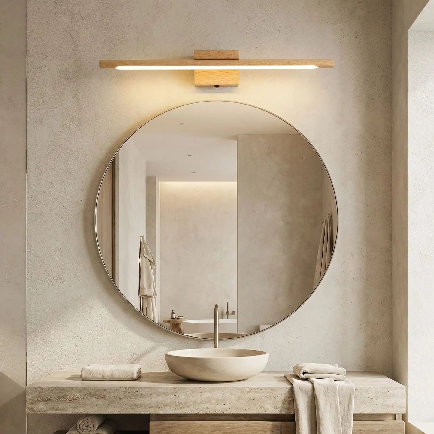 applique murale pour salle de bain bois au dessus miroir scandinave led