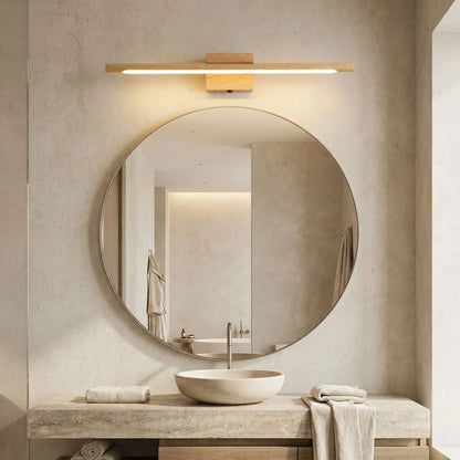 applique murale pour salle de bain bois au dessus miroir scandinave led