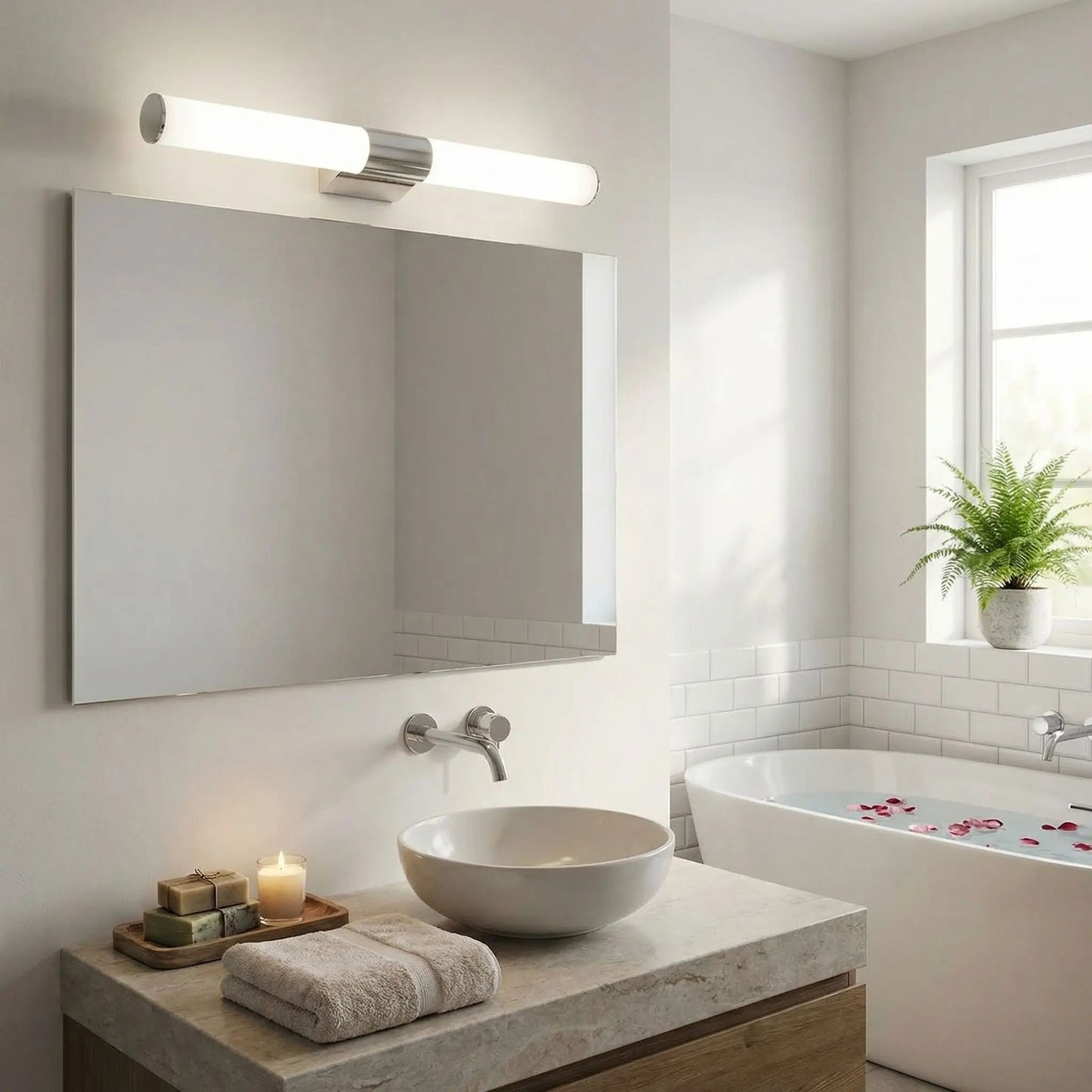 applique murale pour salle de bain tubulaire au dessus miroir rectangle