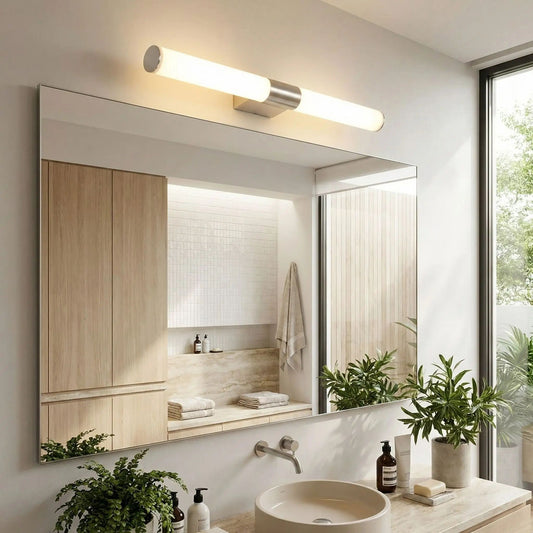 applique murale pour salle de bain tubulaire blanc chaud au dessus miroir rectangle