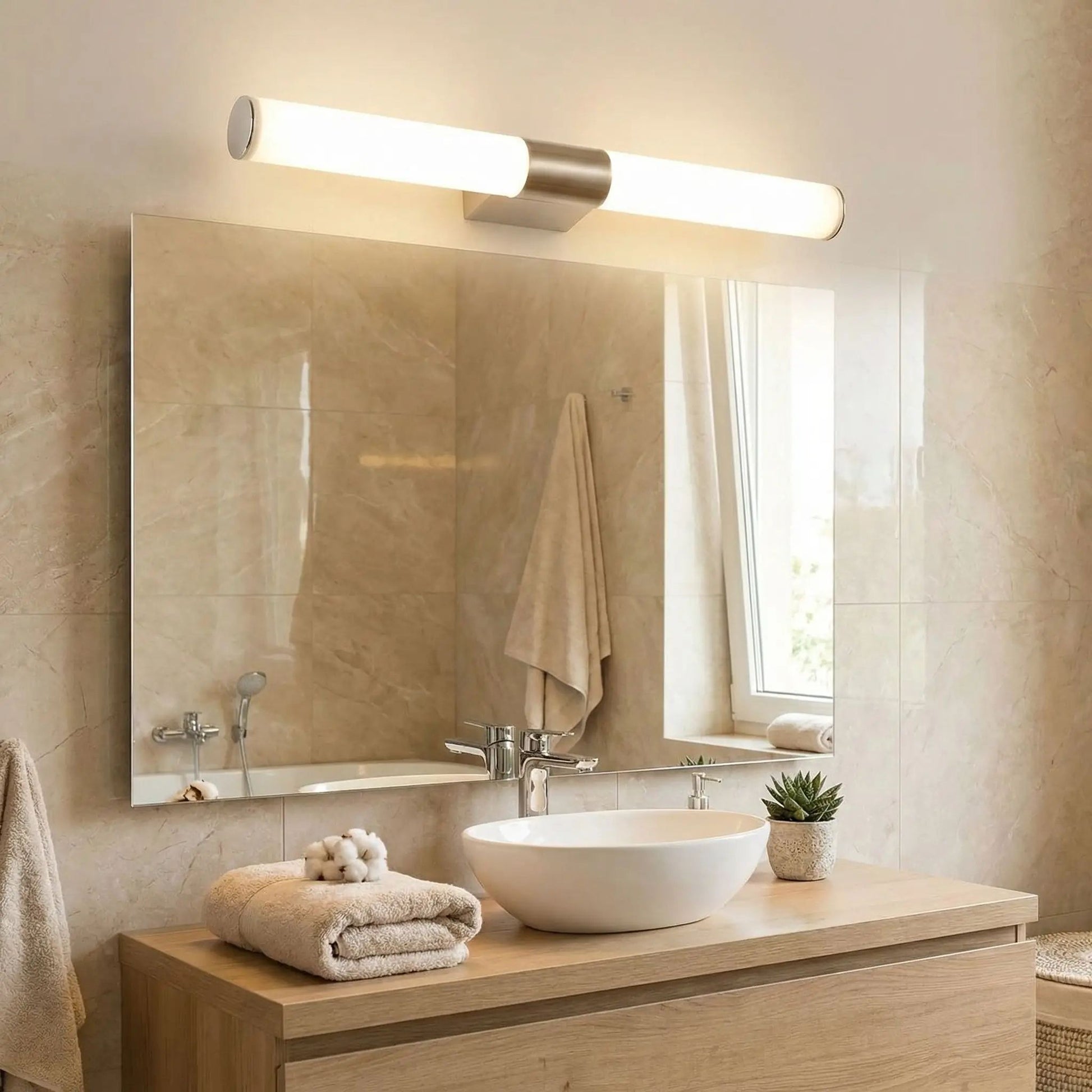 applique murale pour salle de bain tubulaire blanc chaud au dessus miroir