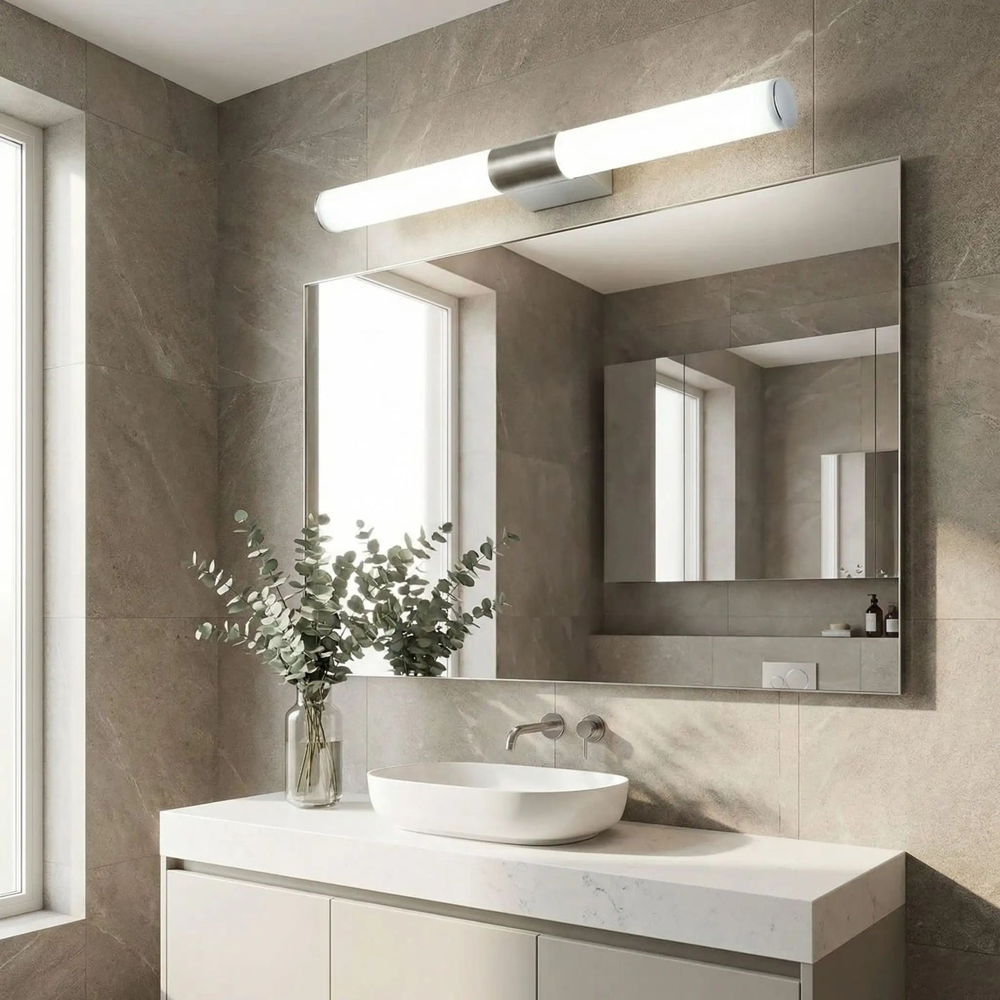 applique murale pour salle de bain tubulaire blanc froid au dessus miroir