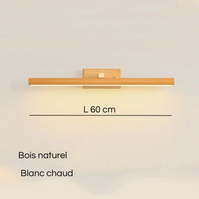 applique murale salle de bain 60 cm bois naturel blanc chaud