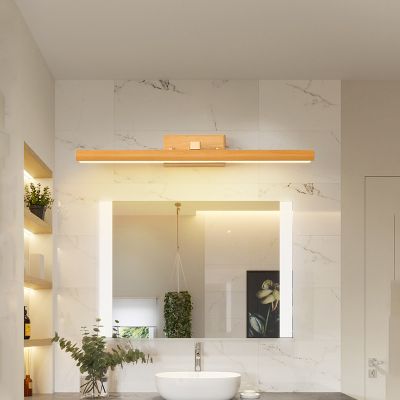 applique murale salle de bain bois naturel au dessus miroir
