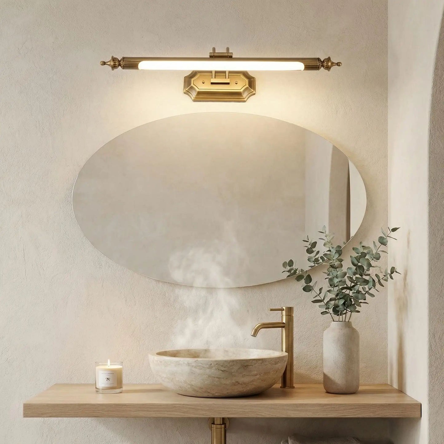applique murale salle de bain style europeen au dessus miroir ovale retro doree