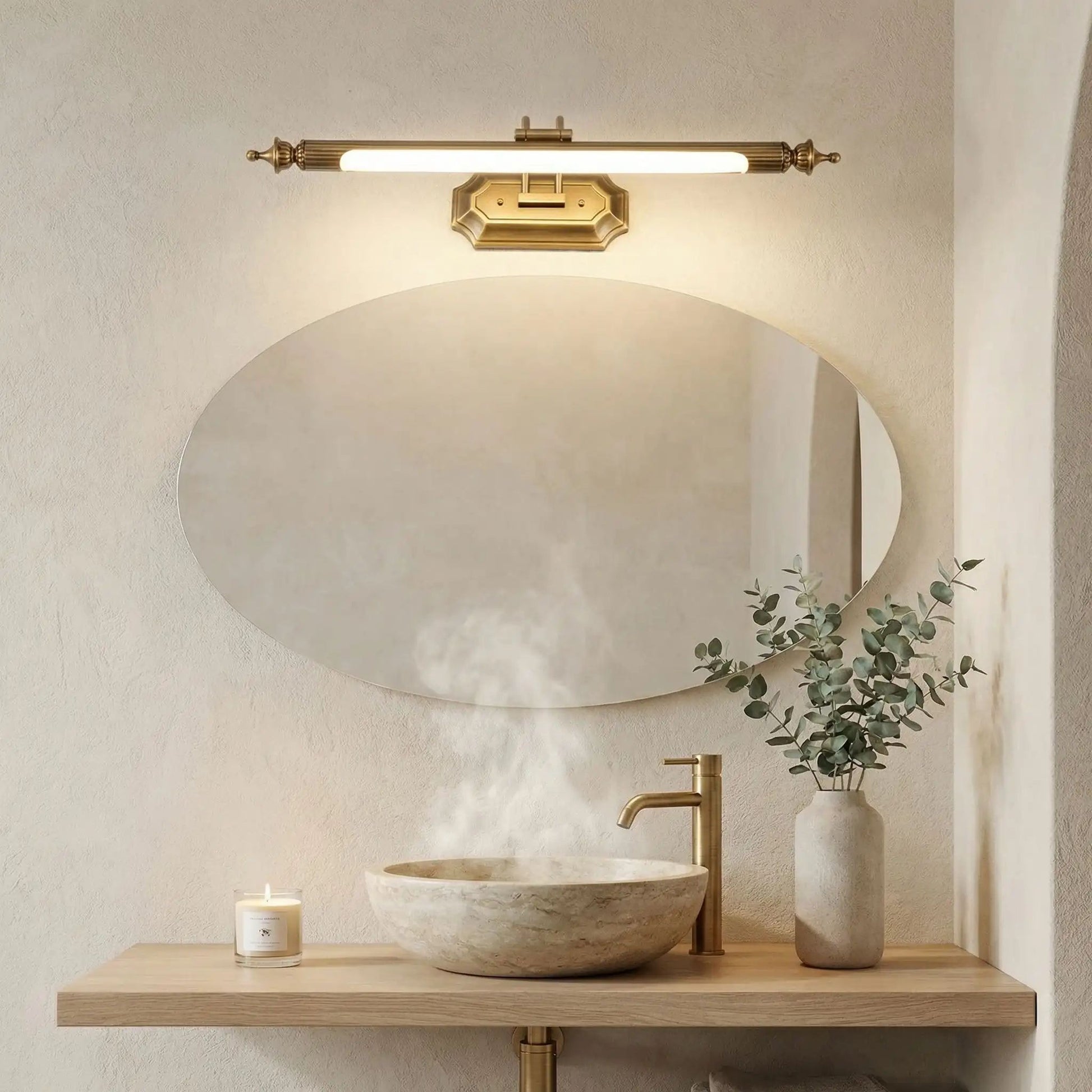 applique murale salle de bain style europeen au dessus miroir ovale retro doree