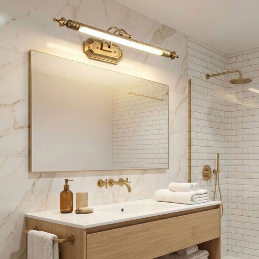 applique murale salle de bain style europeen au dessus miroir rectangle retro doree
