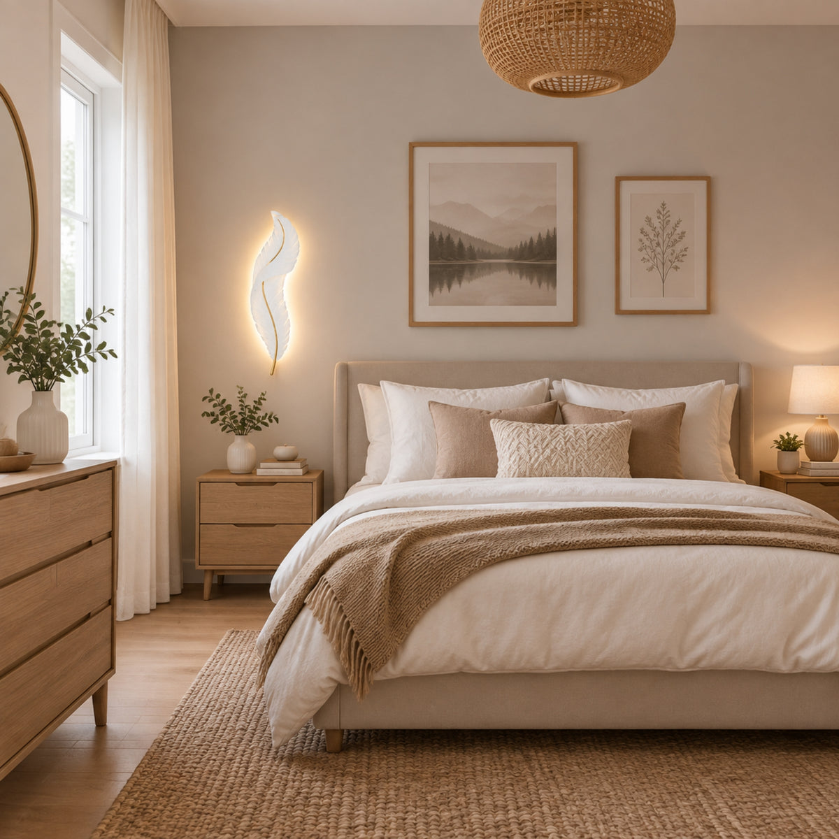 applique pour chambre blanche avec cadres plume led design