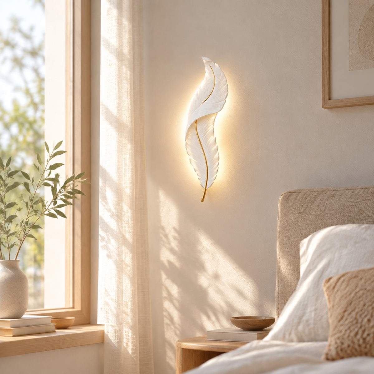 applique pour chambre blanche rayon soleil plume led design