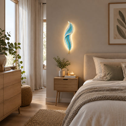 applique pour chambre bleue avec plante plume led design