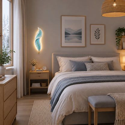 applique pour chambre bleue cote fenetre plume led design