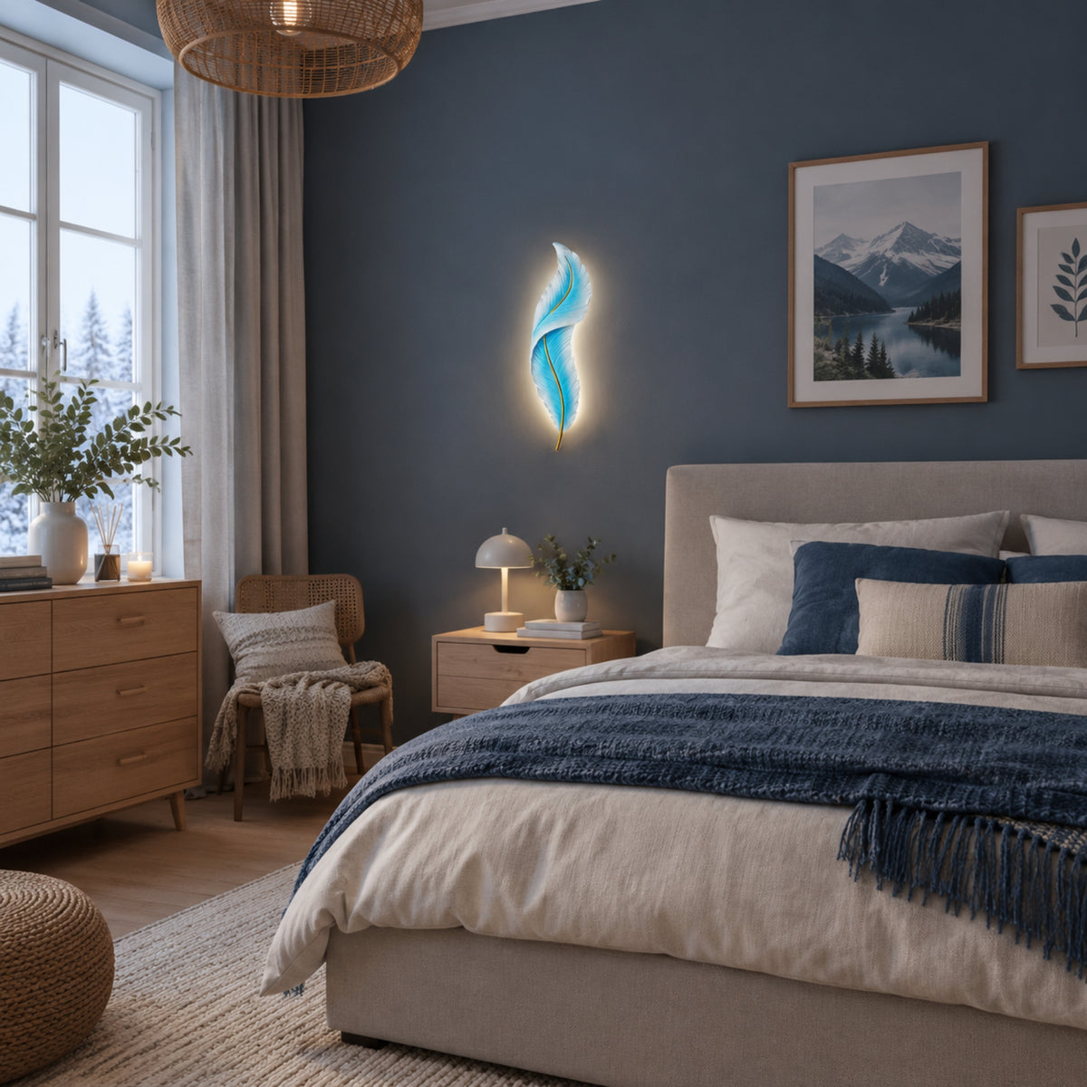 applique pour chambre bleue plume led design