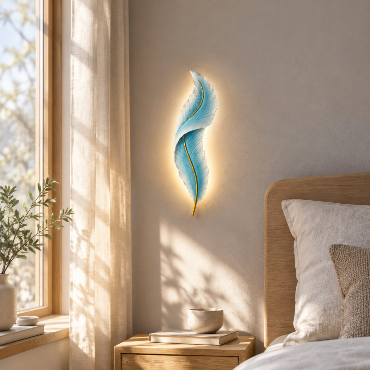 applique pour chambre bleue rayon soleil plume led design