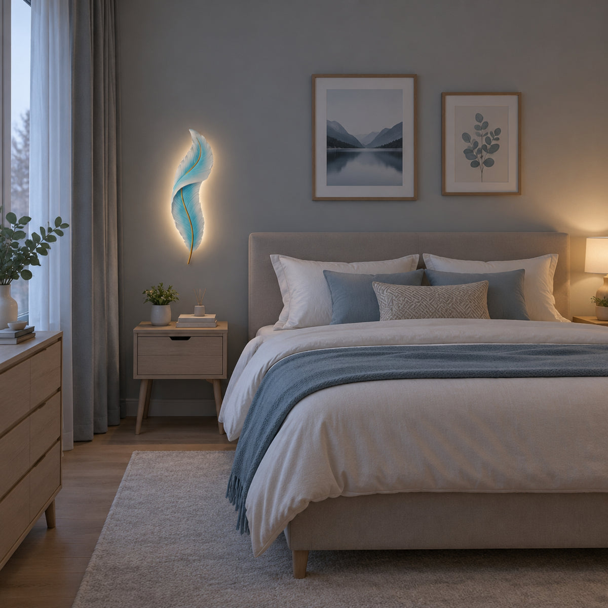 applique pour chambre bleue soir plume led design