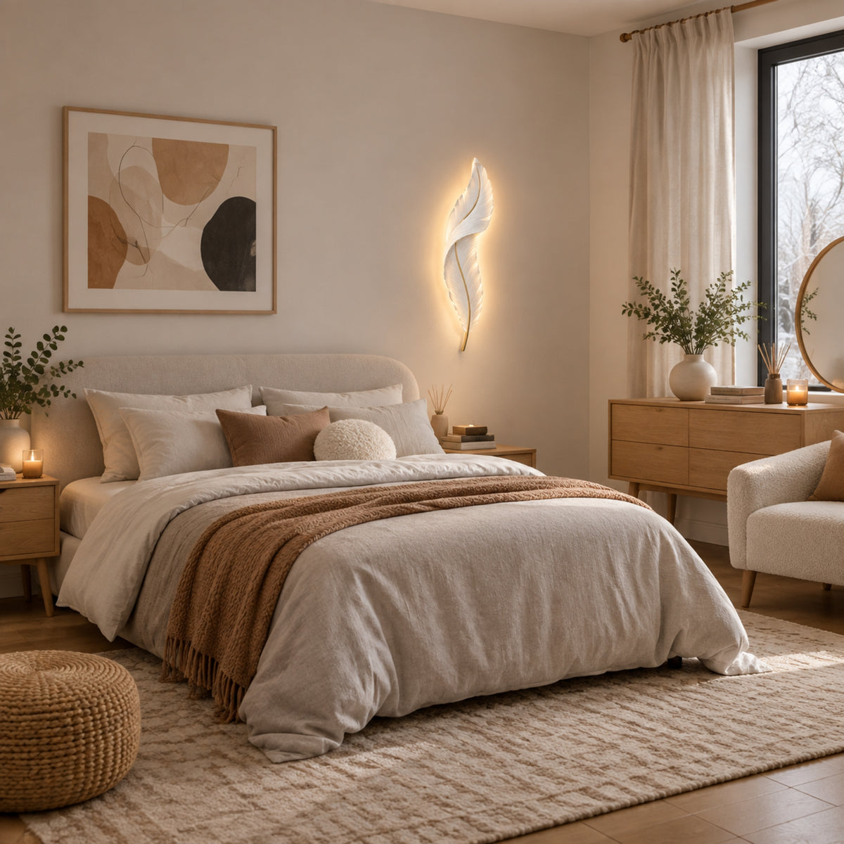 applique pour chambre couleur blanche cote lit plume led design
