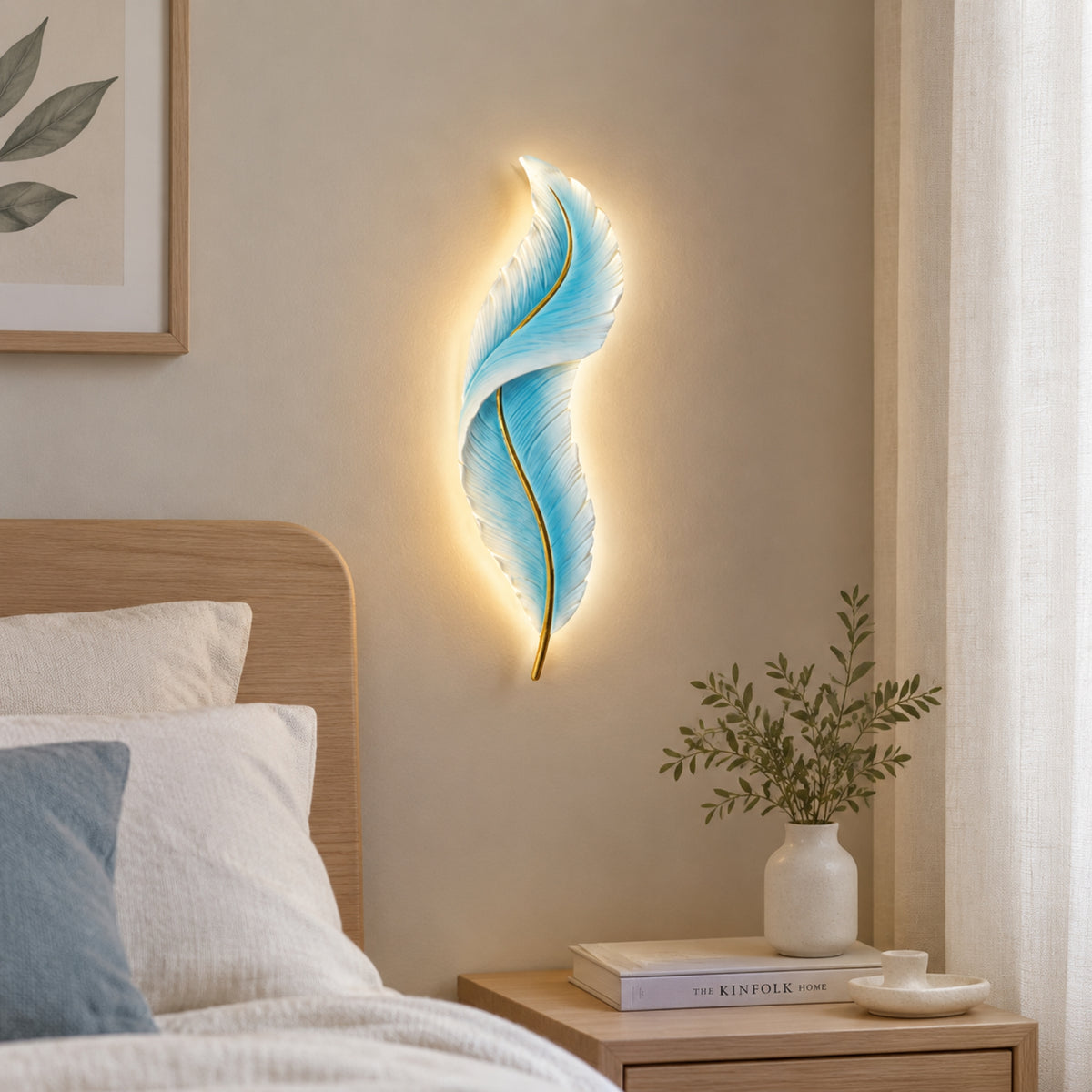 applique pour chambre couleur bleue plume led design