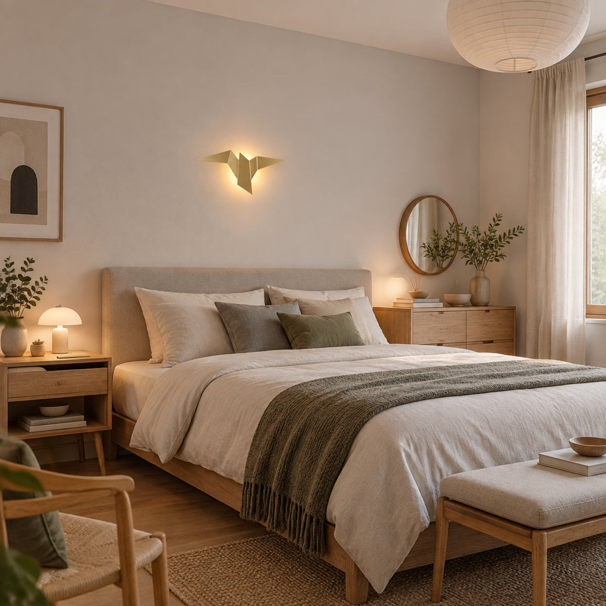 applique pour chambre doree dessus lit origami design led