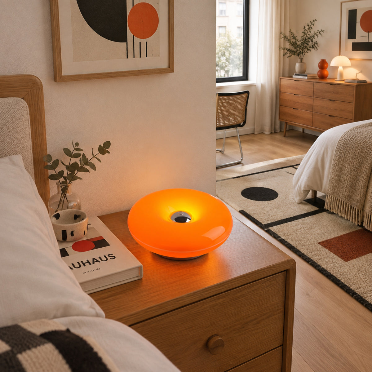 applique pour chambre orange avec deux lits beigne design 2 en 1