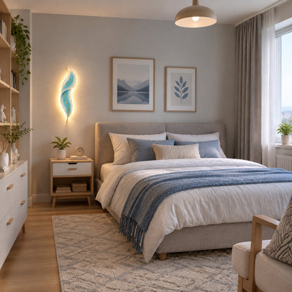 applique pour chambre plume bleue avec fenetre plume led design
