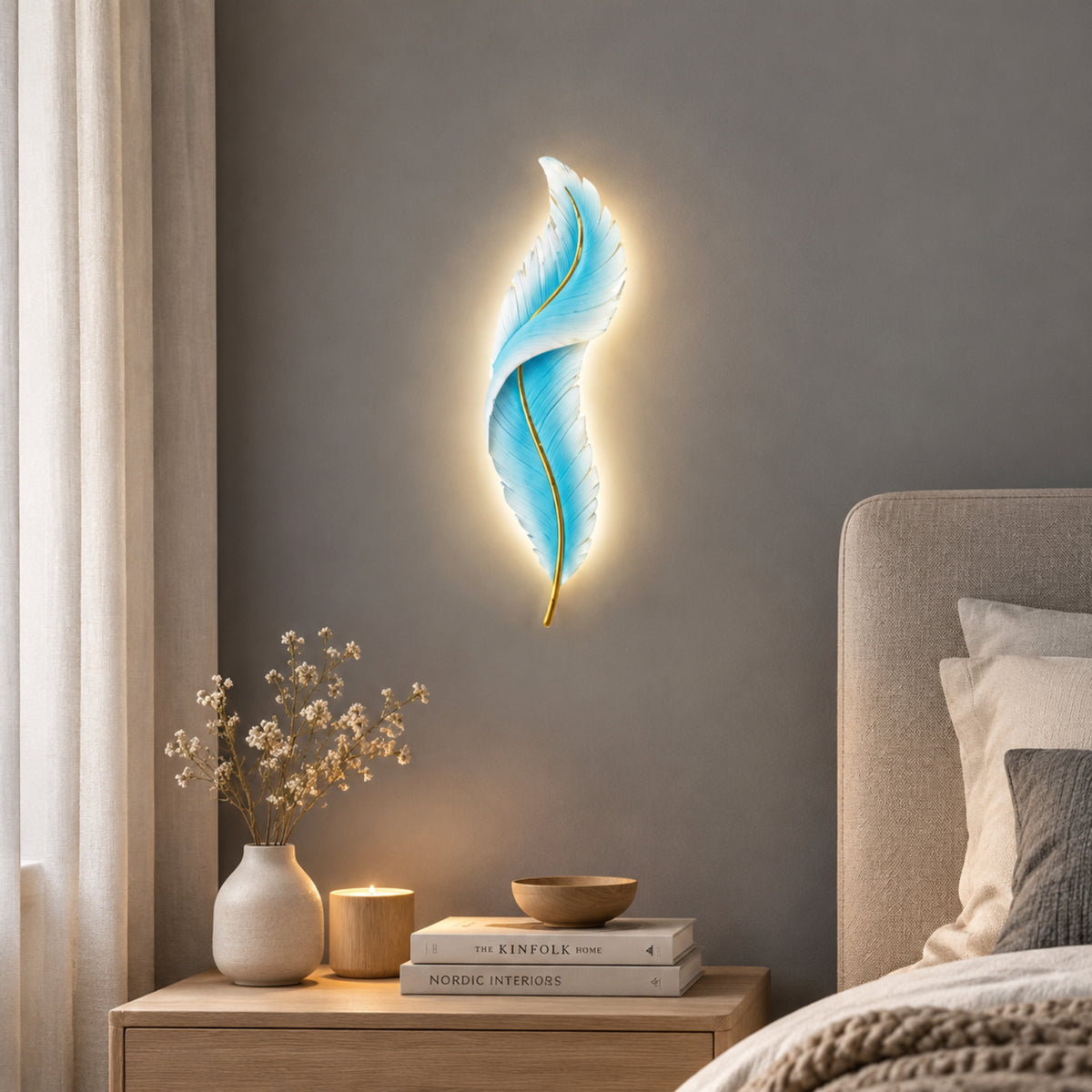 applique pour chambre plume couleur bleue plume led design
