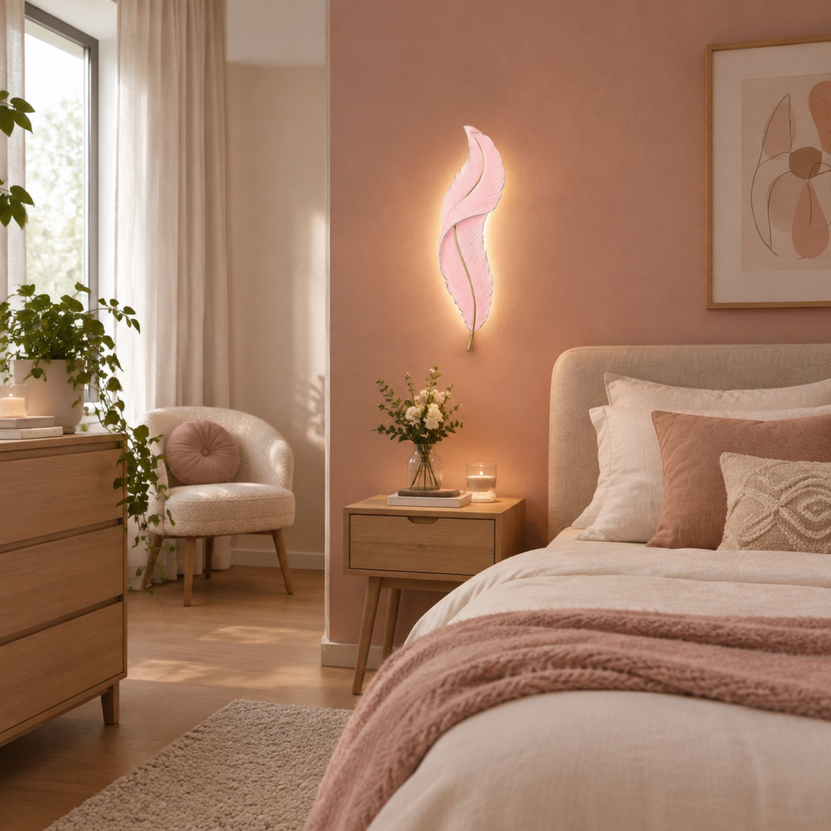 applique pour chambre plume rose avec fenetre plume led design