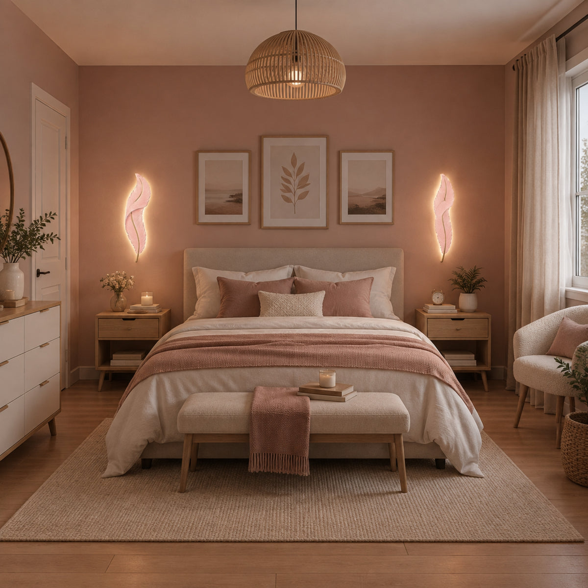 applique pour chambre rose duo plume led design