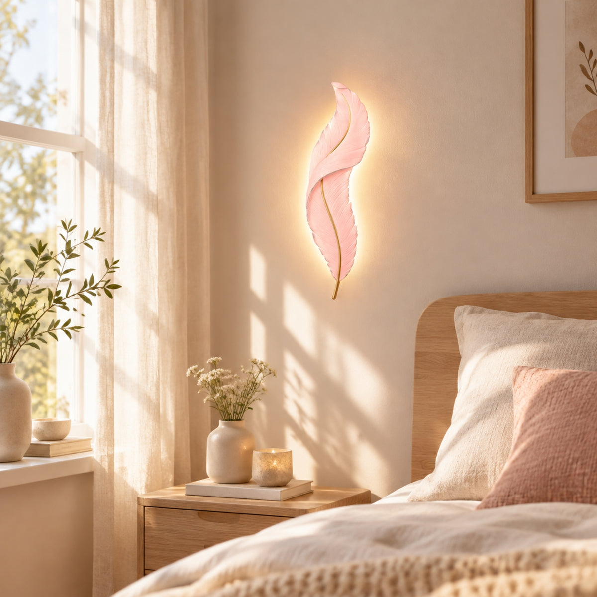 applique pour chambre rose rayon soleil plume led design