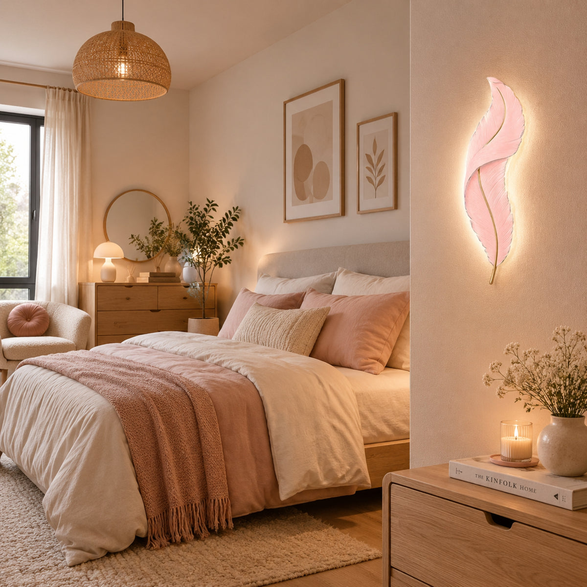 applique pour chambre rose sur mur plume led design