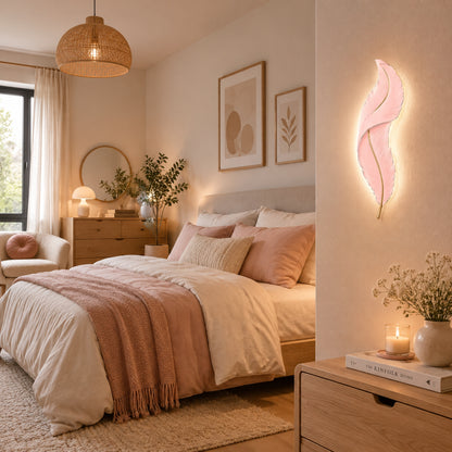 applique pour chambre rose sur mur plume led design