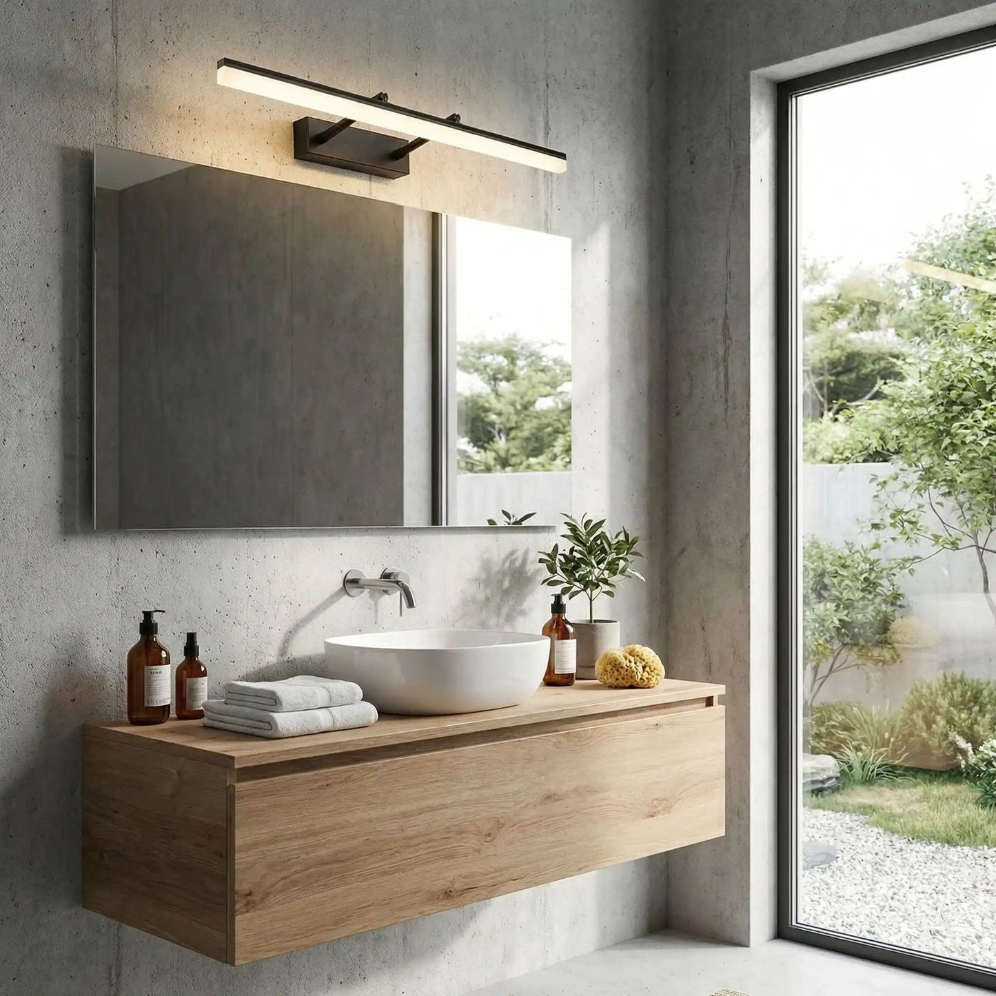 applique pour salle de bain couleur noir au dessus miroir rectangle led modulable