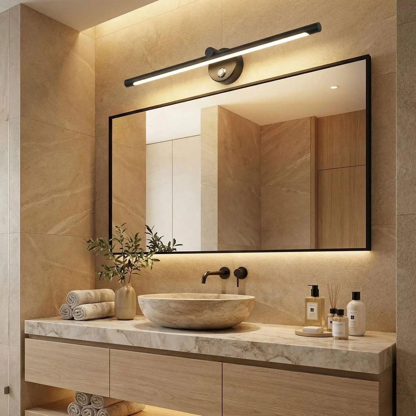 applique pour salle de bain couleur noir dimmable au dessus grand miroir 4 modeles pratique