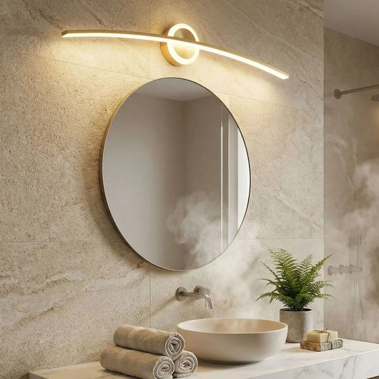 applique pour salle de bain couleur or au dessus miroir led incurve moderne