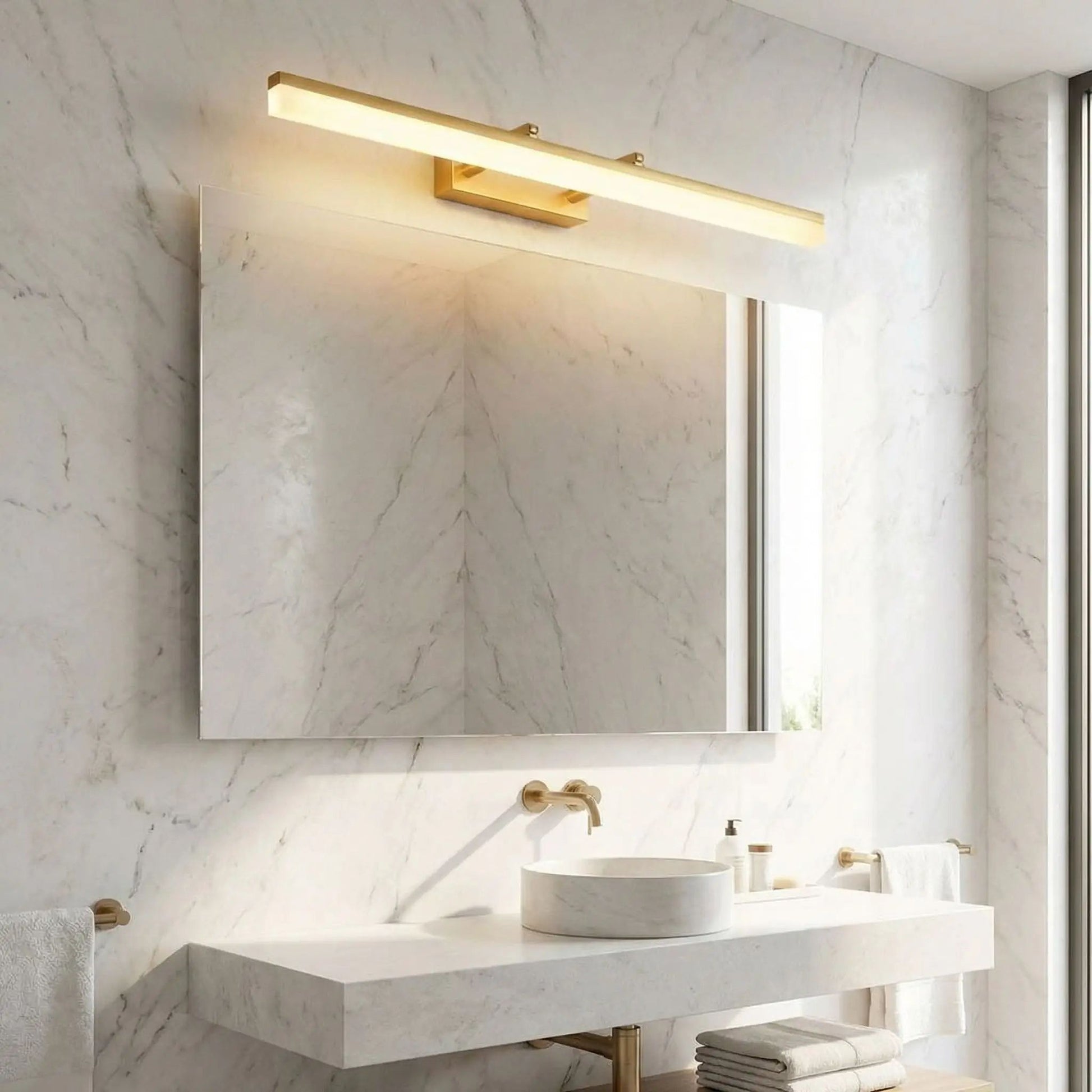 applique pour salle de bain couleur or au dessus miroir led modulable