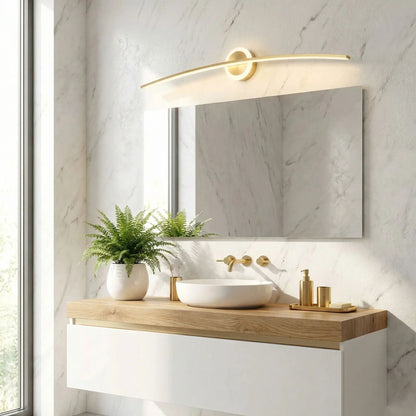 applique pour salle de bain couleur or au dessus miroir rectangle led incurve moderne